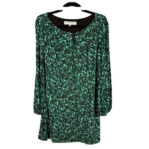 Trina Turk Modest Geometric Long Sleeve Boat Neck Shift Dress Medium Green Brown